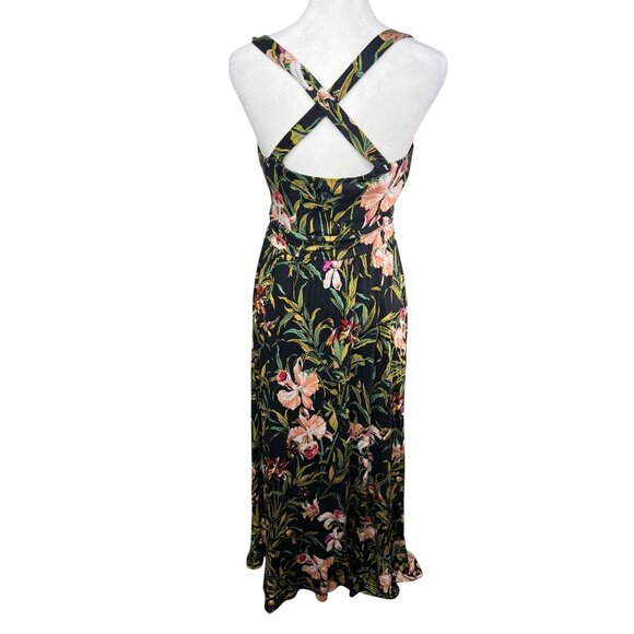 Anthropologie Maeve Gabriela Ruffled Black Floral Maxi Sweetheart Neck Dress L - Picture 7 of 16